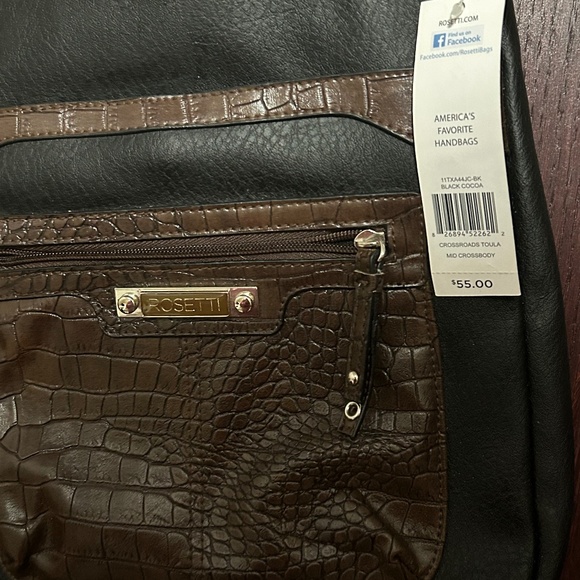 Rossetti Black Purse With Crocodile Embossed Pocket Crossbody bag NEW! - Picture 2 of 3